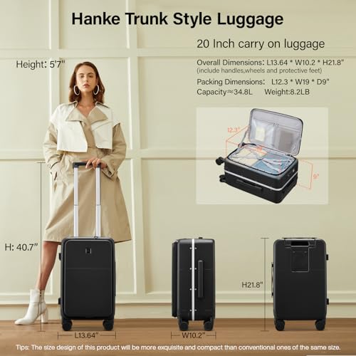 20 Inch Carry On Luggage with Cup Holder and USB Ports