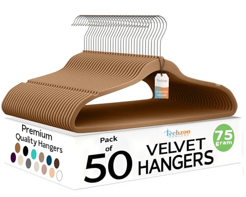 50 Pack New Premium Quality Velvet Hangers Ultra Thin Non Slip Adult Felt Space Saving Hangers for Closet Heavy Duty Coat Pants Jackets Dress Hangers 360° Swivel Hook Hold Upto 10 lbs Bronze (50 Count)