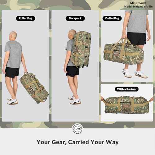45/80/100L Rolling Duffel Bag with Wheels, Large Durable Travel Duffle + Toiletry Bag, Heavy Duty, Packable, Foldable with Shoulder Straps- Use as Luggage or Backpack, Men/Women (Camouflage)