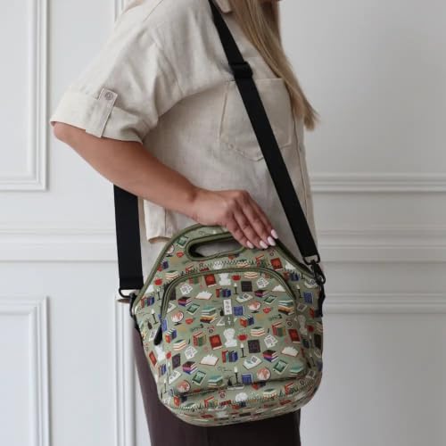 LunchTote Zippered Bag Insulated Neoprene Caddy (Book Club / X-Large 6.5 Quart Lunch Tote)