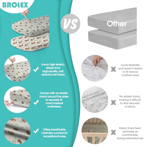 Stretch Fitted Bassinet Sheet Set BROLEX 2 Pack Cradle Sheets for Bassinet Pad