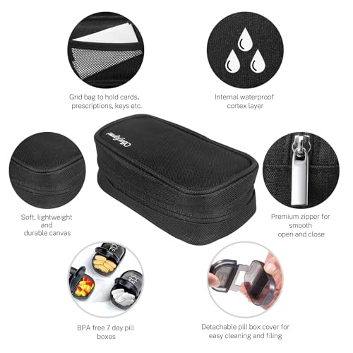 Weekly Travel Pill Organizer 2 Times a Day AM PM Black Pill Box