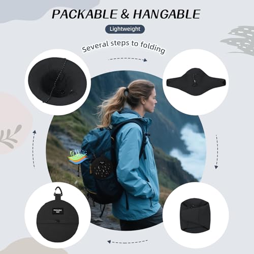 Waterproof Bucket Hats for Woman UPF 50+ Sun Hat Black