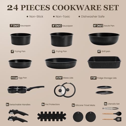 24 Piece Nonstick Pots and Pans Set