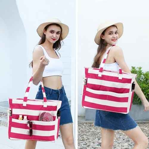 Waterproof Beach Tote Pool Bags for Women Ladies Extra Large Carry On Bag With Wet Compartment for Weekender Travel