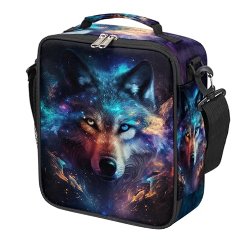 Animal Wolf Kids Lunch Box for Girls Boys Reusable Insulated Lunch Bag for Kids Toddler Thermal Cooler Spacious Lunchbox with Shoulder Strap Lunchbag for School Work Picnic (print 28)