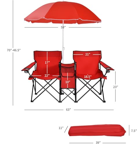 Double Camping Chair with Umbrella