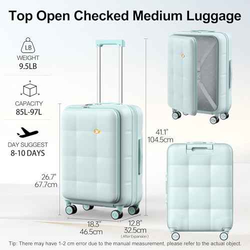 26 Inch Large Expandable Checked Luggage Hard Shell Suitcase Aquamarine