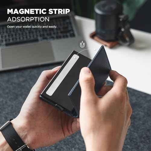 Pop up Card Wallet Minimalist Cash Wallets RFID Blocking Leather Smart Credit Card Holder with ID window for Men