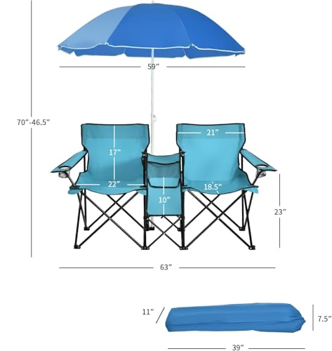 Double Camping Chair with Umbrella
