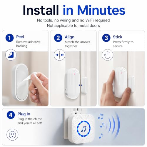 Door Chime Wireless Door Chimes When Door Opens Entry Alarm for Home (5 Count)