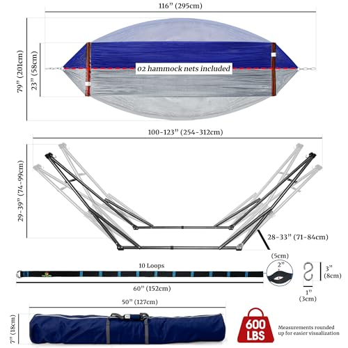 Combo x2 Hammocks with Stand for Outside & Tree Straps
