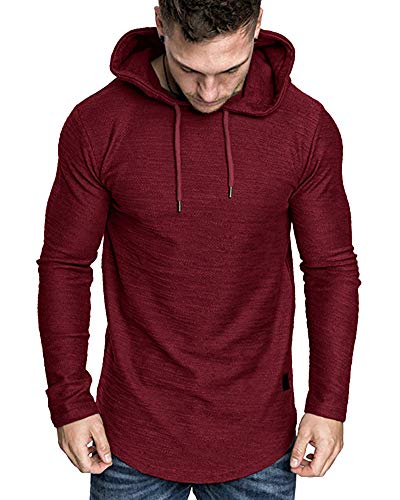 Mens Fashion Athletic Hoodies Sport Sweatshirt Solid Color Fleece Pullover Red 3X