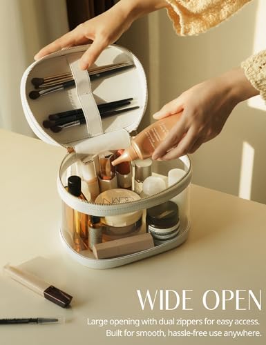 Clear Makeup Train Case Vanity Bag Make Up Travel Bag with Brush Holder