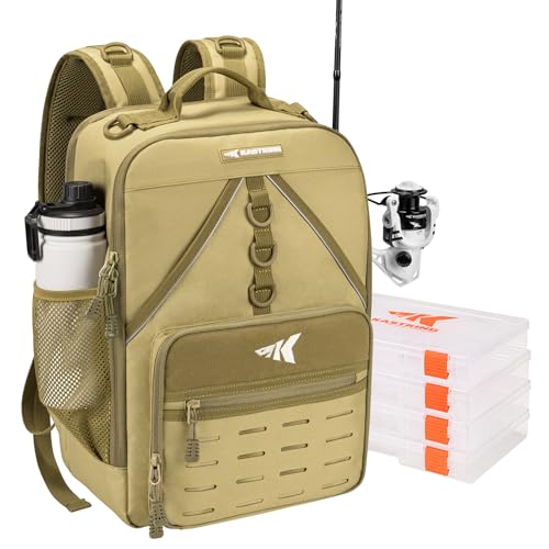KarryAll Fishing Backpack with Rod Holder 4 Tackle Boxes
