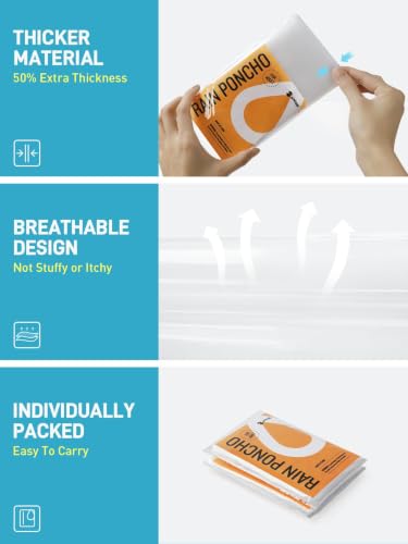 Disposable Adult Rain Ponchos 4 Pack Clear Emergency Raincoat (100 Count)