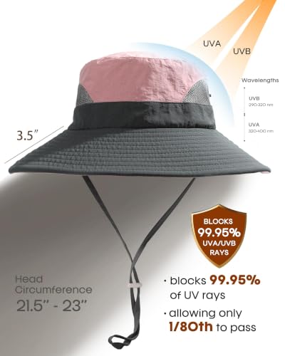 Womens Sun Hat with Ponytail Hole Beach Hiking Summer Wide Brim UPF 50+ Outdoor Protection Foldable Bucket Hat Pink
