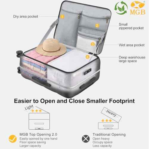 26 Inch Large Checked Luggage Hardside Suitcases Top Open Charcoal Grey