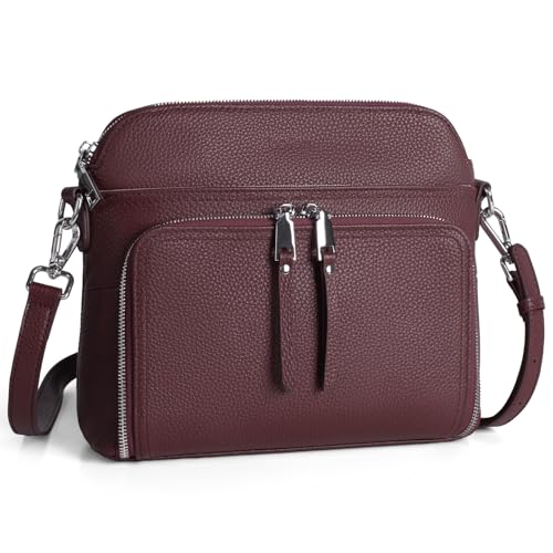 Genuine Leather Crossbody Bags for Women Travel Wallet Purse Burgundy