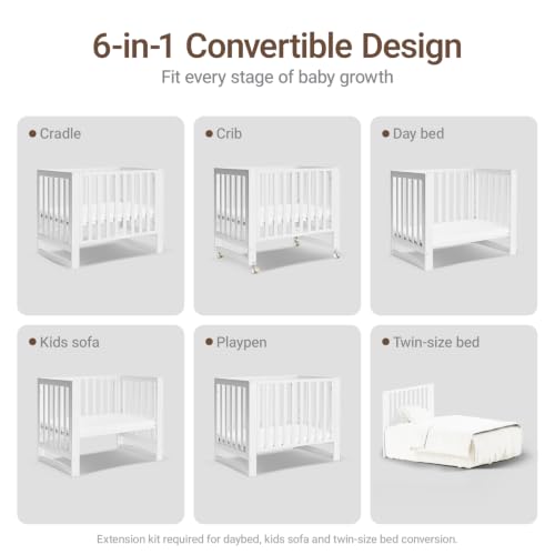 EvoNest 6-in-1 Convertible Baby Mini Crib with Wheels