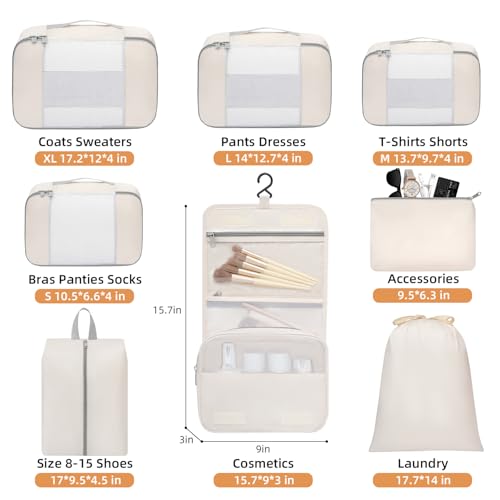 8 Set Packing Cubes Various Sizes Packing Organizer for Travel Accessories Luggage Carry On Suitcase
