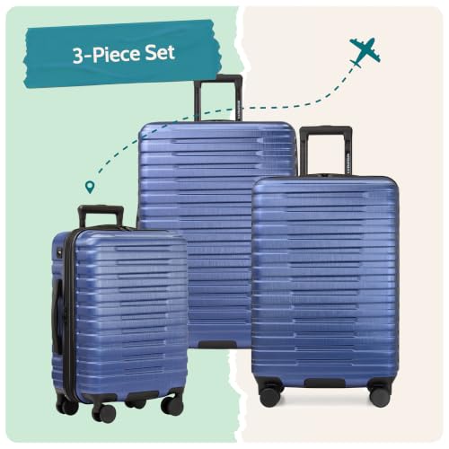 Boren Expandable Hardside Rugged Travel Luggage with 8 Spinner Wheels (3 Piece)