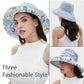 Womens Sun Hats Wide Brim Reversible Bucket Cotton Hat Packable Summer Travel Cap with Hat Clip
