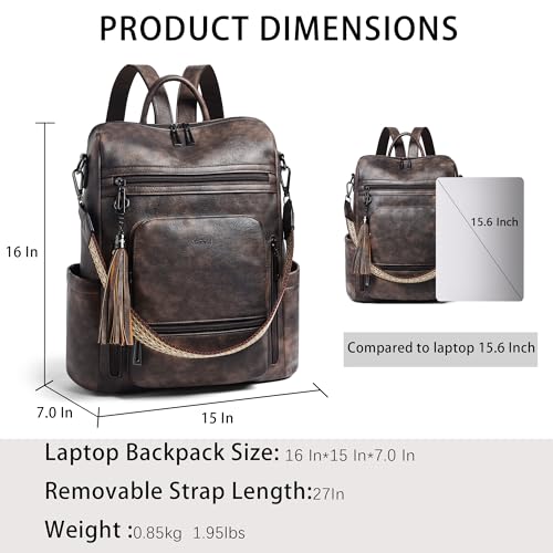 Vegan Leather Laptop Backpack for Women 15.6 inch Work Backpack Fashion Travel Backpack Purse for Travel College Work
