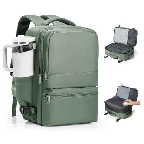 Vacuum Backpack Travel with Pump Vacuum Travel Backpack Carry On Flight Approved Frontier Spirit Airlines Personal Item Bag 18x14x8 Compression Carry On Luggage for Women Men Army Green