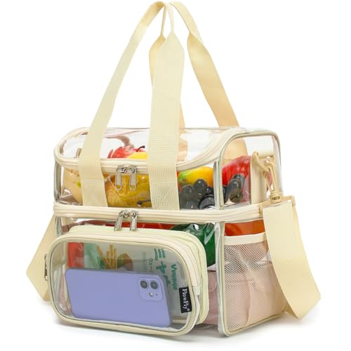 Clear Bag Double Decker for Stadium Events With Shoulder Strap for Women (Clear#Biege)