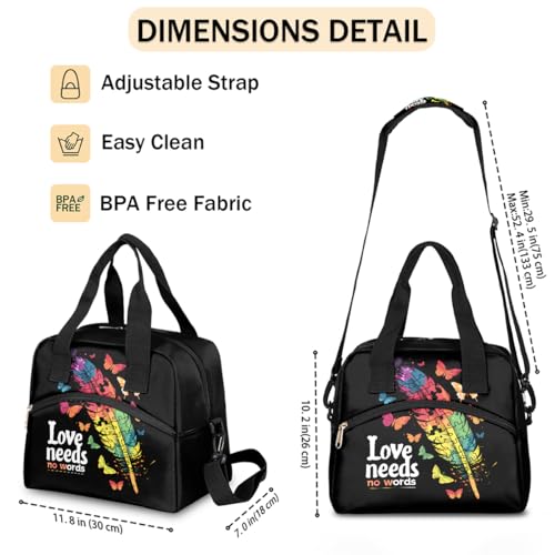 Autism Feather Insulated Lunch Bag for Women Girl Reusable Lunch Tote Box With Shoulder Strap Lightweight Thermal Cooler Meal Prep Bag for Work School Office Picnic (print 3)