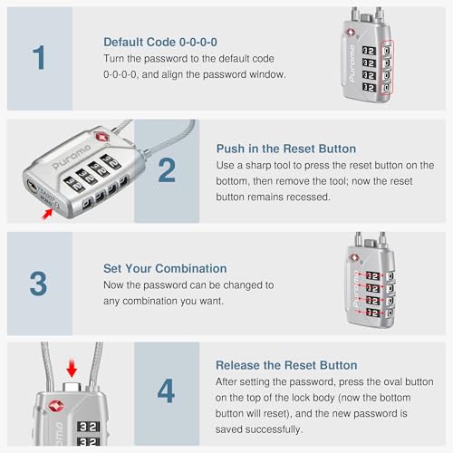 4 Pack TSA Approved Luggage Locks 4 Digit Code Cable Lock 4 Color (4 Count)