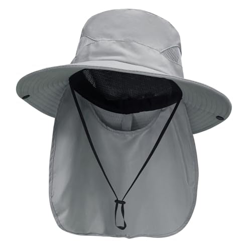 Sun Fishing Hats with Neck Flap for Men Pure Grey