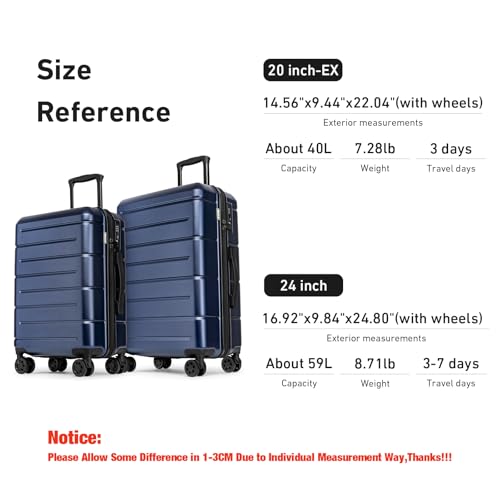 Luggage Sets 2 Piece Suitcase Set Hardshell 20 inch (2 Count)