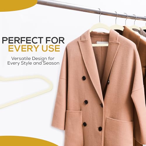 Premium Velvet Hangers 30 Pack Ultra Thin Non Slip Adult Felt Space Saving Suit Hanger for Closet Heavy Duty Coat Pants Jackets Dress Hangers 360° Swivel Hook Hold Upto 10 lbs Ivory (30 Count)