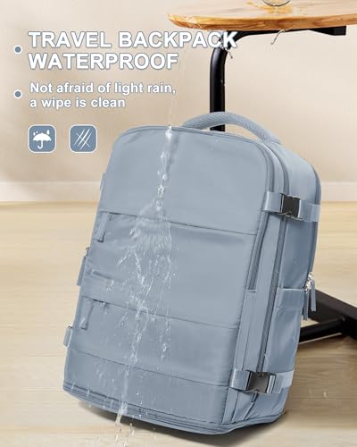 Large Travel Backpack Carry On for Women Man Waterproof Gym Backpack with Laptop Compartment Mochila de Viaje Teacher Personal Item Backpacks Rucksack Airplane Accessories Must Haves Gray Blue