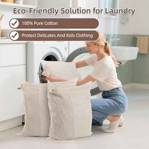 100% Pure Cotton Mesh Laundry Bags (3 Count)