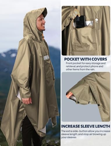 Hooded Rain Poncho for Adult Waterproof Lightweight Raincoat