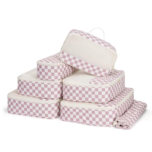 7 Set Checkered Packing Cubes for Travel Carry on Suitcase Luggage Organizer Bags for Kids Women Men
