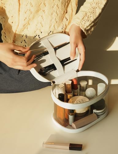 Clear Makeup Train Case Vanity Bag Make Up Travel Bag with Brush Holder