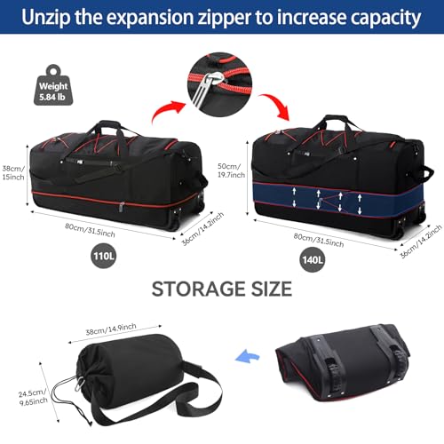 110L Expandable to 140L 32” Foldable Oxford Soft