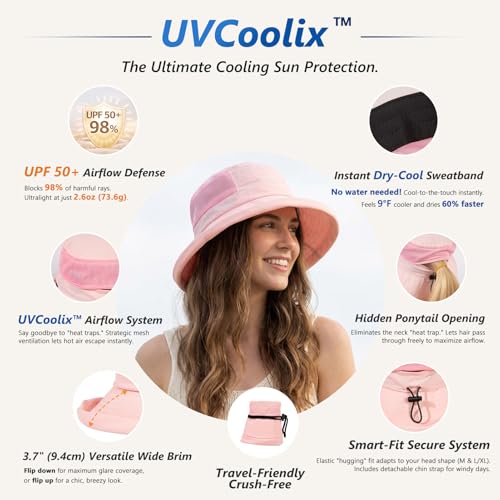 UVCoolix UPF 50+ Wide Brim Ponytail Sun Hat