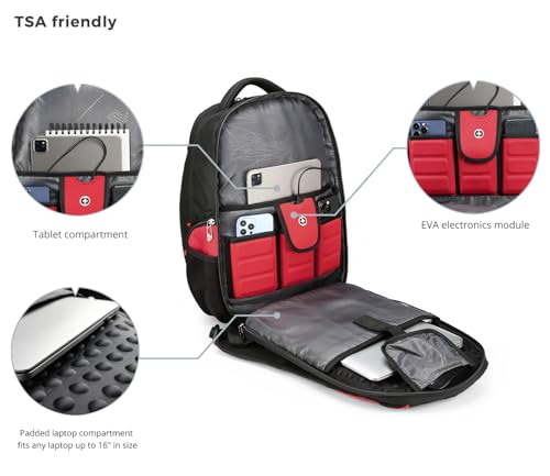 Design Men's Laptop Backpack for College and Business Travel with Integrated USB Charging Port and RFID Protection Fits 15.6" Laptops Black
