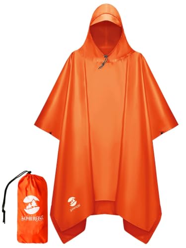 Hooded Rain Poncho Waterproof Raincoat Jacket for Men Women Adults