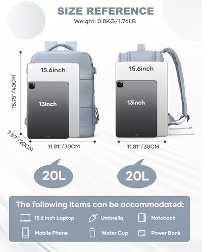 Travel Backpack Carry On for Women Man Gym Backpacks with Laptop Compartment Mochila de Viaje Teacher Personal Item Backpack Airplane Accessories Must Haves Grey Blue 20L