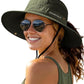 Womens Sun Hat with Ponytail Hole Beach Hiking Summer Wide Brim UPF 50+ Outdoor Protection Foldable Bucket Hat Green
