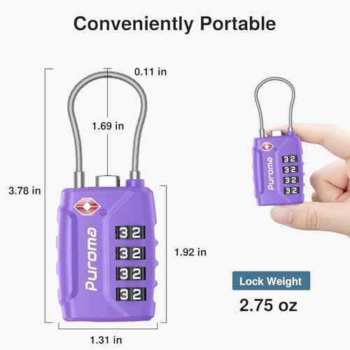 2 TSA Approved Luggage Locks 4 Digit Code Cable Lock Basic Purple (2 Count)