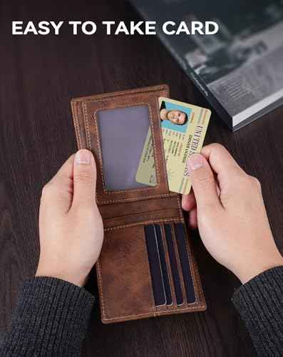 Wallet for Men RFID Blocking Genuine Leather Mens Wallets Bifold with 2 ID Window 13 Card Slots brown