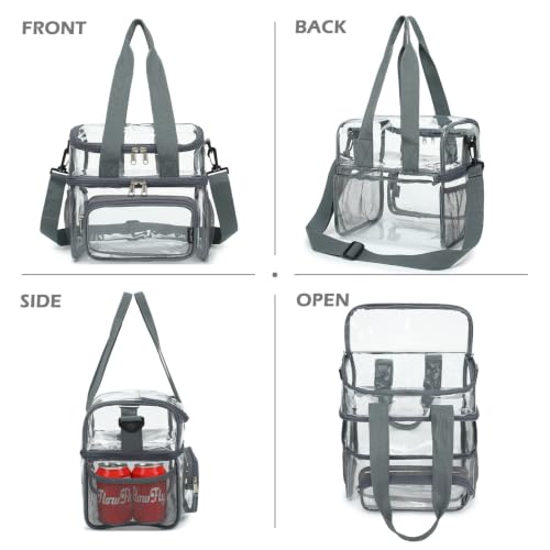 Clear Bag Double Decker for Stadium Events With Shoulder Strap for Women (Clear#Grey)