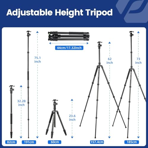 73" 185cm Carbon Fiber Travel Tripod for Camera